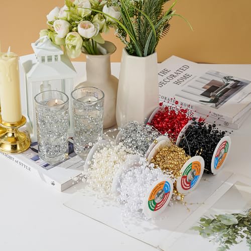 13Feet Pearl String Spool Roll for Floating Candles Faux Pearls Strands Garland for Vase Filler Wedding Centerpiece Christmas Table Decor (White) - color: White