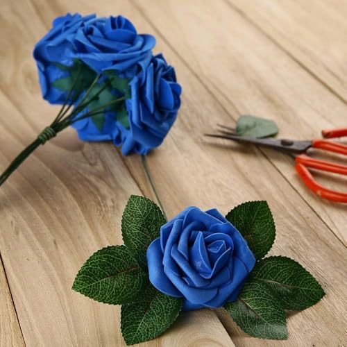 Higfra Artificial Flowers 50 Stems Realistic Roses - Lifelike Fake Flowers for Wedding Bouquets, Baby Shower Decor, Home Centerpieces, DIY Floral Arrangements (Royal Blue, 50pcs) - color: Royal Blue, size: 50Pcs