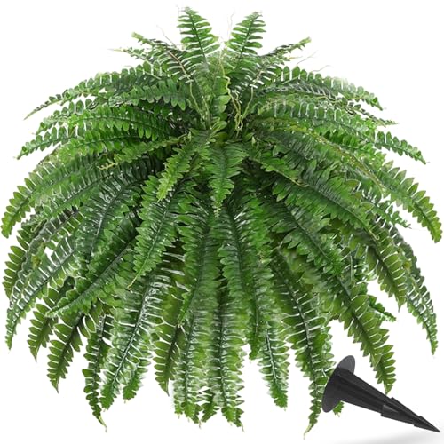 50" Artificial Ferns for Outdoors with 96 Fronds & Ground Spike, Realistic Faux Ferns, Artificial Boston Ferns Artificial Plants Large Faux Plants for Porch Garden Home Office Decor - size: 1 Pack