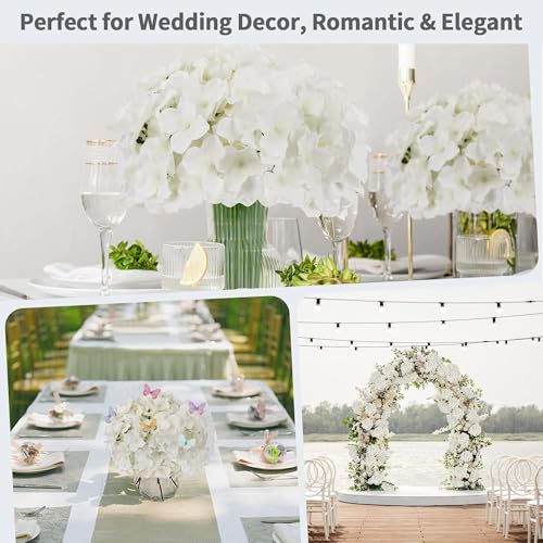 40 PCS Ivory Silk Hydrangea Flowers, Detachable Heads + 8-Inch Wired Stems, Full 6 Inch Faux Hydrangea Heads for Wedding Centerpieces, Arches, Bridal Bouquets & Pollen-Free Decor - color: Ivory(no Accessories)