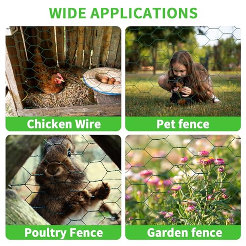 16 x 120 Inches Chicken Wire for Floral Arrangements, Green Chicken Wire, Hexagonal Galvanized Wire Mesh for Poultry Barrier, Flower Arrangement, Crafts and Garden, Green - color: Green, size: 16 x 120 Inches
