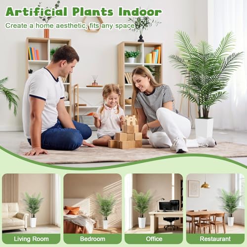 5FT Fake Plant Artificial Palm Tree Indoor Decor – Faux Plants Indoor Tall with White Planter – Artificial Tree Floor Plant for Living Room Office Home - color: White, size: 5ft