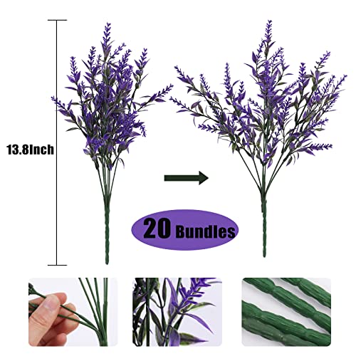 RECUTMS 20 Bundles Outdoor Artificial Flowers UV Resistant Fake Outdoor Plants, Faux Greenery for Indoor Outside Hanging Plants Garden Porch Window Box Home Wedding Farmhouse Décor(Purple) - color: Purple, size: 20 Bundles