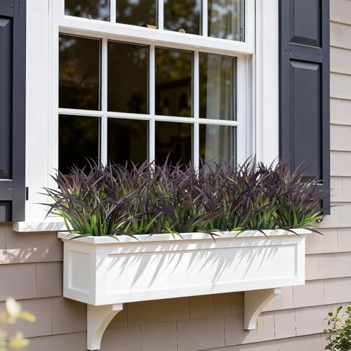 16 Pcs Artificial Plants Outdoor Fake Grass Faux Greenery Stems UV Resistant Plastic Plants Shrubs for Planters Patio Garden Front Porch Pathway Spring Summer Home Decor, Purple - color: Purple