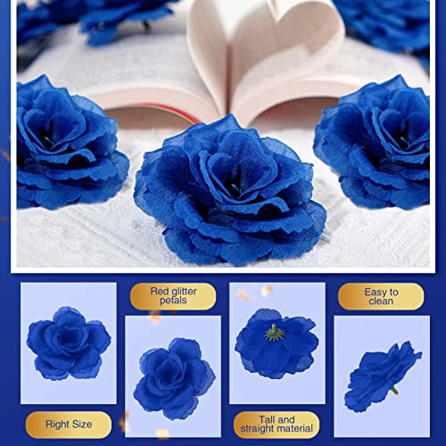 Yunlly 100 Pcs Artificial Flowers Fake Silk Roses Long Stem Rose Bouquet Wedding Party Home Decor for DIY Baby Shower Centerpieces Tables Home Decorations(Blue) - color: Blue