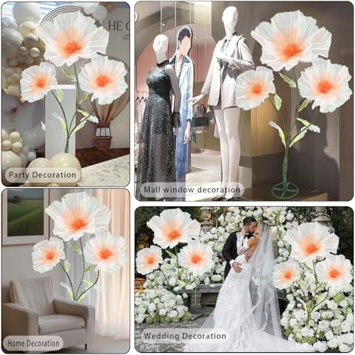 3pcs Giant Flowers for Decoration, Large Faux Silk Floral Wedding Giant Flower with Stand Base for Birthday Ceremony Party Event Mall Window Display Decoration (Champagne) - color: Champagne