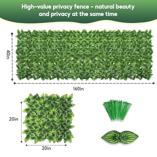Artificial Ivy Privacy Fence Screen, 160x40 inchs Artificial Hedge Grass Wall，Faux Ivy Fence Privacy Screen，Decoration for Patio, Balcony, Garden, Color Printing Watermelon Leaves - color: Color printing watermelon leaves, size: 160x40 inch