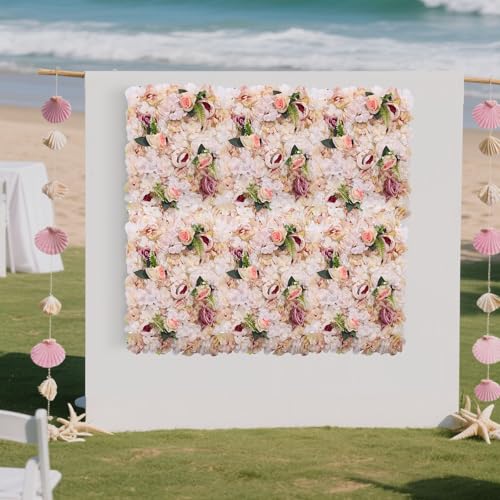 Pink Yellow Flower Wall Panels, Artificial Peony Rose Backdrop, 6Pcs 3D Silk Floral Panels for Wedding Decor, Party Background, Home Wall Decoration (40x60cm) - color: Pink, Yellow
