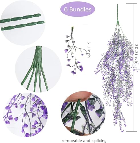RECUTMS Artificial Hanging Leaves Plants 6Pcs Indoor Fake Flower Swags Faux Vines Ivy Leaves Plastic Greenery Resistant Plastic for Wall Wedding Party Porch Garden Decoration(Purple) - color: Purple-6pcs
