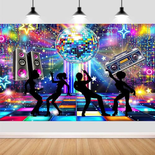 6X4ft Disco Backdrop 70s 80s 90s Theme Retro Dance Party Photography Background Neon Disco Ball Wedding Birthday Party Decoration Prom Portrait Photo Props Wall Decor Banner - color: Multi2, size: 6X4FT