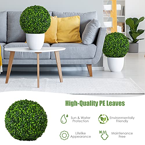 Goplus 2 PCS 15.7 Inch Artificial Plant Topiary Ball, Round Faux Boxwood Balls Outdoor, Garden Spheres Decorative for Front Door, Porch, Backyard, Balcony, Patio, Wedding and Home Décor - size: 15.7 Inch