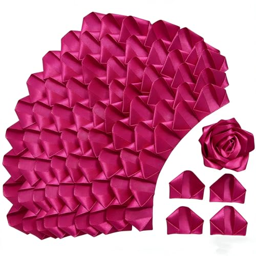 300Pcs Premade Satin Ribbon Rose Petals Half-Finished for Eternal Rose DIY Ramos Forever Flowers Bouquets Everlasting Floral,for Wedding,Anniversary,Engagement (300 Pcs Hot Pink) - color: 300 Pcs Hot Pink