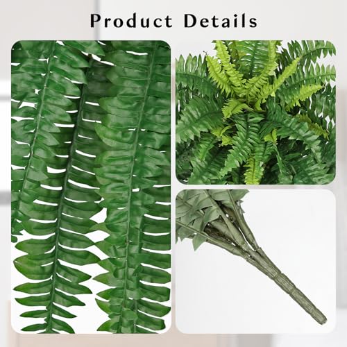 GnFlus Artificial Boston Fern 35 Inch Faux Fern with 50 Fronds, Realistic Ferns Artificial Plants Large Silk Fern Bush for Outdoor Indoor Hanging Planter, Porch Patio Home Farmhouse Garden Decor - size: 50 fronds