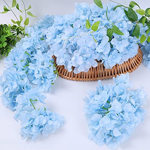 HinyoCo 32 Pcs Silk Hydrangea Artificial Flowers Hydrangea Heads No Stems, Used for Home Wedding Party Decoration (Light Blue) - color: Light Blue