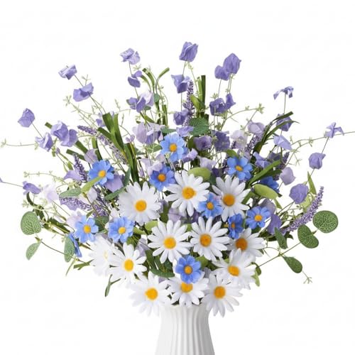 12 Pack Spring Decorations for Home, 3 Colors Flowers Artificial for Decoration, 17 Inch Flores Artificiales para Decoracion with Daisy for Spring Summer Decor - color: Spring - Daisy, size: 12 Pcs
