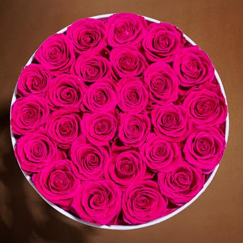 Prifroti 27 Flowers in a Luxury Suede Box, Birthday Gifts for Women, Preserved Flowers, Mothers Day Roses Gift for Mom, Hot Pink - color: Hot Pink, size: 27 Roses