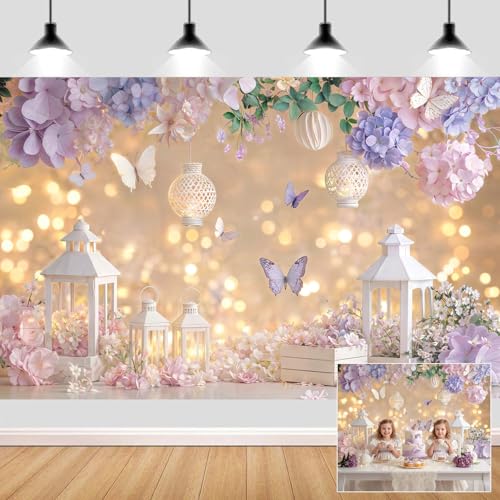 7X5ft Purple Pink Butterfly Floral Backdrop for Photography Romantic Bokeh Butterfly Flowers Theme Girls Party Decorations Background Wedding Bridal Shower Birthday Tea Party Photo Booth Props - color: Multi4, size: 7x5ft