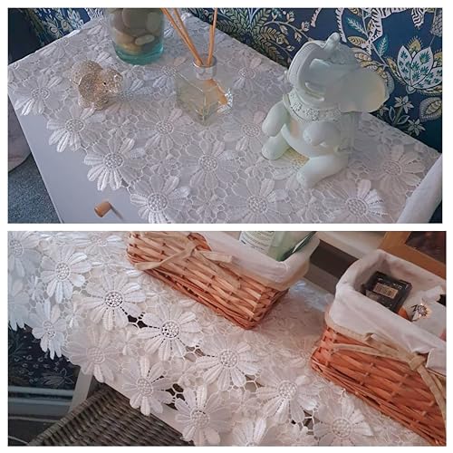 White Flower Runners Lace Table Cloth Shower Dresser Scarf for Home Kitchen Wedding Banquet Tea Table TV Cabinet Dining Table Heat Insulation Table Runner