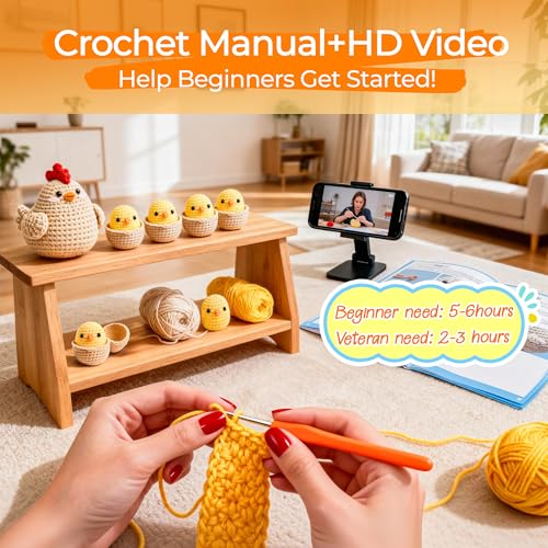 Joyclub Crochet Kit for Beginners 4 Pcs Chicken Family Amigurumi Crochet Starter Kits with Step-by-Step Video Tutorials DIY Craft Gift for Adults Kitting Lovers Mother Teacher Student - color: Crochet Chicken