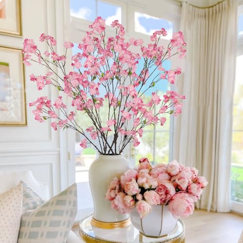 CISDUEO Cherry Blossom Branches Long Stem Artificial Flowers for Tall Vase Silk Flower Bulk Pink Plum Blossom Flowers for Indoor Home Decor Bedroom Wedding Floral Arrangement Table Centerpieces Party - color: Pink