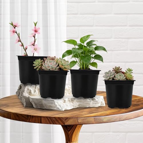 Augshy 110 Pcs 5 Inch Black Plastic Plant Pots, Nursery Pots for Succulents Seedlings, Small Plant Pots with Drainage Holes, Plastic Garden Pots for Home Gardening - size: 5 Inches