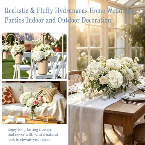AVIVIHO 65pcs White Hydrangea Artificial Flowers Bulk (Not Squished, No Steaming Need) Ivory Faux Hydrangeas Bouquet Silk Flowers with Stems for Wedding,Party,Centerpieces,Home,Baby Shower Decor - color: Ivory, size: Medium