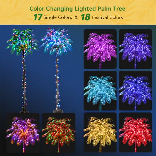 Ledido 8FT Lighted Palm Trees for Pool, 35 Colors Changing Light Up Palm Trees Outdoor with Remote, Led Artificial Fake Tree with Coconuts for Outside Patio Tiki Bar Yard Tropical Party Indoor Decor - color: Color Changing, size: 8ft