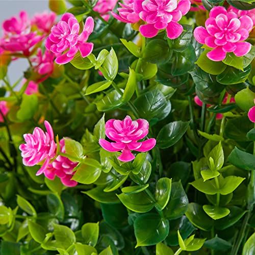 6 Bundles Artificial Flowers, Fake Artificial Greenery UV Resistant No Fade Faux Plastic Plants for Wedding Bridle Bouquet Indoor Outdoor Home Garden Kitchen Office Table Vase(Pink) - color: Pink