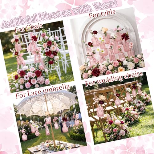 36 Pcs Artificial Flowers Table Centerpiece with Vases Colorful Wildflower Centerpieces Silk Flower Arrangement for Wedding Baby Shower Table Centerpieces Party(Multi Color,Pink) - style: Multi Color