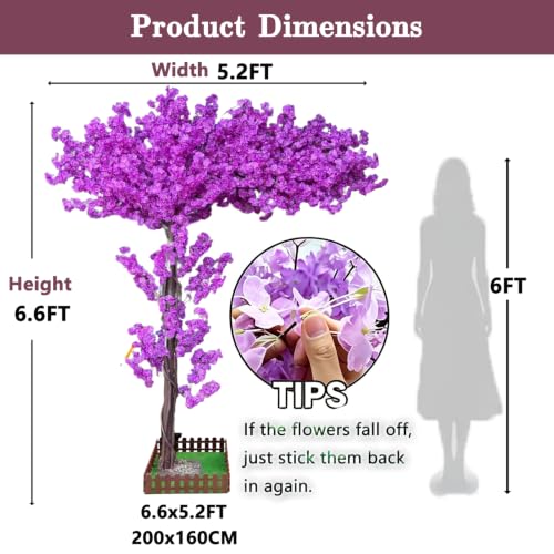 Large Artificial Cherry Blossom Trees 6.6ft Purple Indoor Outdoor Home Decor,Handmade Fake Faux Cherry Blossom Tree for Wedding Party Office Shopping Mall Hotel Restaurant Graden Living Room - color: Purple, size: 6ft 7in