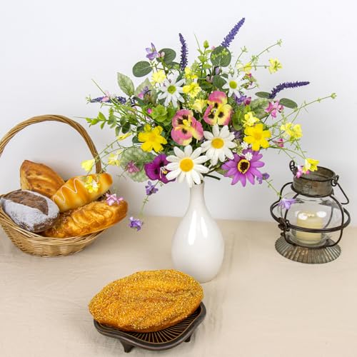 Artificial Spring Flowers 4 Pack Spring Flower Stems 17 Inch Floral Picks with Colorful Daisies Butterfly Orchids Lavender for Centerpieces Vases Floral Arrangements Summer Easter