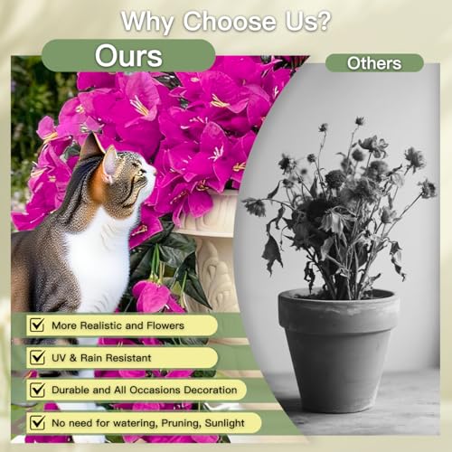 Artificial Flowers for Outdoors Fake Fuchsia Bougainvillea Hanging Flower Decoration, 2Pcs Realistic Faux Silk Plants Long Trailing Vines, Spring Decor for Porch Patio Balcony Planter Yard - color: Bougainvillea - Fuchsia