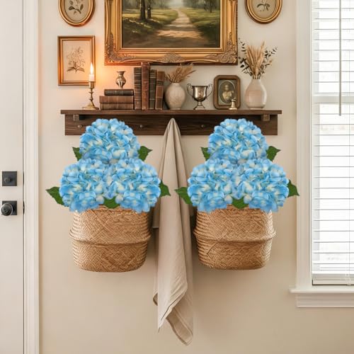 Hollyone 3Pcs Blue Hydrangea Artificial Flowers Real Touch Faux Silk Hydrangeas Flowers with Stem Fake Florals Flower for Home Wedding Table Centerpiece Vase Arrangements Decoration - color: Light Blue