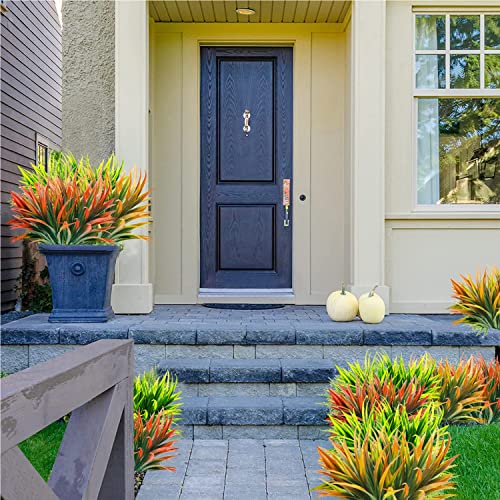 8 Pcs Outdoor Fake Plants UV Resistant Artificial Tropical Plants Flowers Faux Garden Grass Plants Décor Fall Winter Summer Planters Patio Front Door Porch Plastic Bushes & Shrubs Decoration - color: Green, size: 8pcs