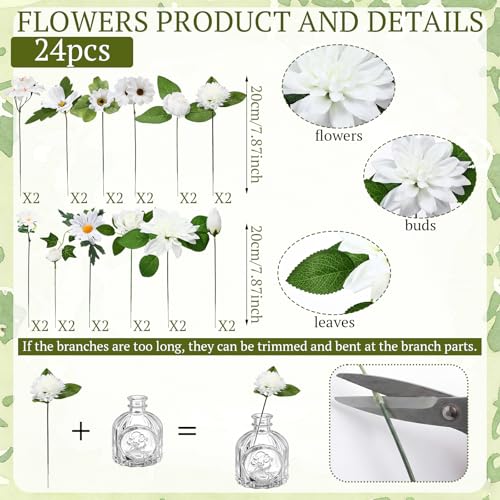 36 Pcs Artificial Flowers Table Centerpiece with Vases Colorful Wildflower Centerpieces Silk Flower Arrangement for Wedding Baby Shower Table Centerpieces Party(White Bloom,Clear) - style: White Bloom