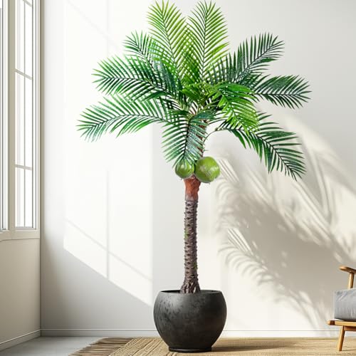 Bailikang Artificial Phoenix Palm Tree 6ft Tall - Fake Large Tropical Tree with Adjustable Leaves, Realistic Faux Sago Palm for Indoor Outdoor Decor, Patio, Poolside, Yard, Living Room, Office - size: 6ft