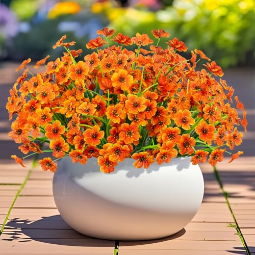 Outdoor Artificial Flowers 21 UV Resistant Bundles Fake Flower Plastic Plants Faux Silk Flowers Porch Hanging Garden Porch Window Box Decorating (Orange) - color: Orange