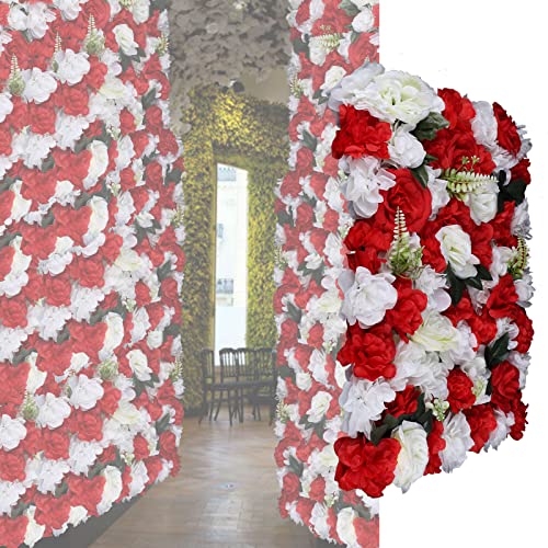 Flower Wall Panel Floral Backdrop,12 Pack Champagne Flower Wall Decor,Silk Rose Wall, Artificial Flowers Backdrop Faux Flowers Panel for Wedding - color: 12 Pcs Red