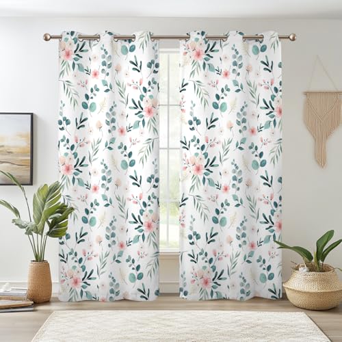 Renaiss Leaf Curtains Green Leaves Print Blackout Window Curtains for Bedroom Botanical Plants Grommet Top Room Darkening Window Drapes for Living Room 29W x 45L Inch Two Panel Set - color: Sage Green, size: 29"W x 45"L (Pack of 2)