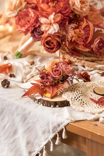 TINGE TIME Luxury Groom Boutonniere for Wedding, 1 PCS Pocket Boutonniere for Men Wedding, Artificial Corsage for Prom Formal Dinners Homecomings Anniversaries Ceremonies (Maple Red) - color: Maple Red
