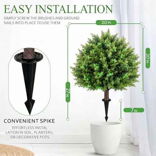 Artificial Pine and Cypress Fruit Topiary Trees with Spikes for Outdoor 24" Set of 2, UV Resistant Faux Greenery Shrubs, Realistic Fake Bushes Plant for Garden Yard Front Porch Patio Decor - color: Cypress
