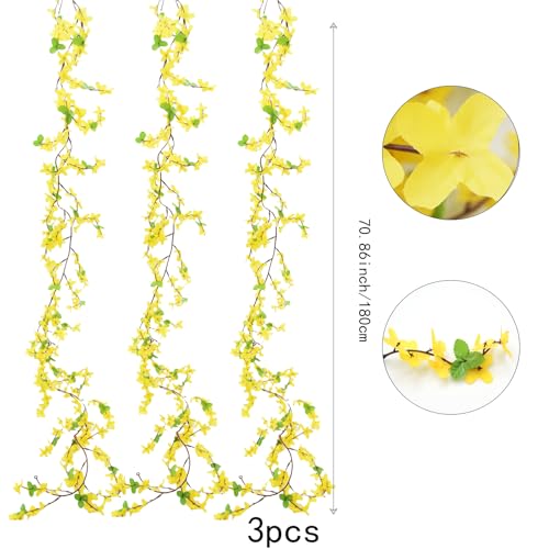 3Pcs Artificial Flowers Vine 5.9ft Silk Flower Garland Yellow Spring Garland Decor Fake Hanging Artificial Jasmine Vines for Indoor Outdoor Home Wall Party Wedding Arch Decoration - color: Yellow-3