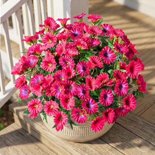Rose Red Artificial Morning Glory Flowers for Outdoor Planters, Premium UV Resistant Silk Faux Flowers for Porch, Hanging Basket & Window Box, Summer Garden Decor, No Pot, 13.3 Inch, 8 Bundles - color: Rose Red 8pcs