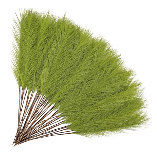 50pcs Grass Green Pampas Grass 21.6 Inch Non-Shedding Faux Pampas for Modern Neutral Home, Boho Wedding and Cream Tone Vase Arrangements - color: Grass Green