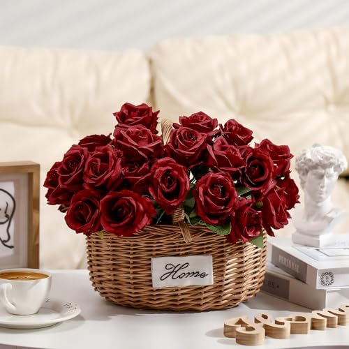 Jexine 60 PCS Artificial Roses Bulk Silk Flowers with Long Stems, Realistic Faux Rose Bouquet for Wedding Centerpieces, Valentine’s Party, Home Decor(Burgundy) - color: Burgundy