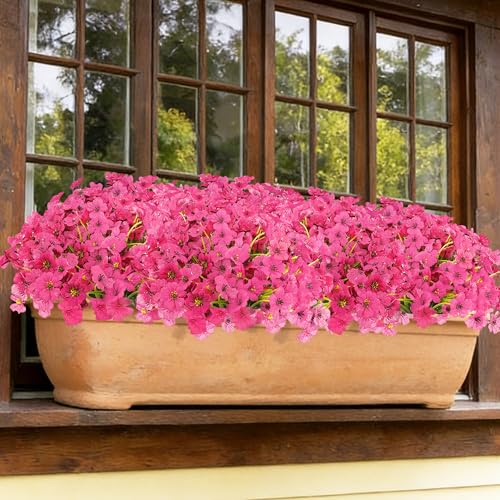 16 Bundles Artificial Flowers for Outdoors Fake Flowers Faux Plants for Indoor Outside Garden Porch Window Box Hanging Planters Home Farmhouse (Rosered) - color: Rosered, size: 15inches-16pcs