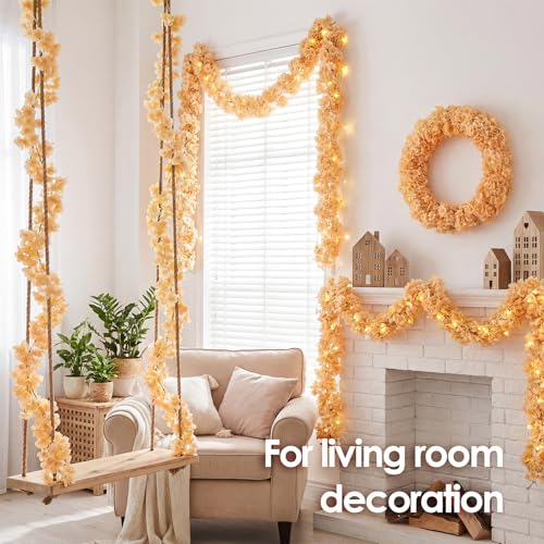 4 PCS Cherry Blossom Garland Artificial Silk Flower Vine Hanging Floral Decor for Wedding Arch Party Home Garden Wall Decoration (Champagne) - size: 70in-4pcs-Champagne