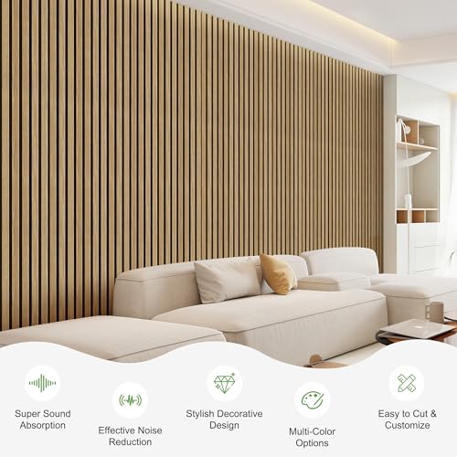 4 Pack Wood Panels for Wall, 96" x 11" Wood Slat Acoustic Panels, Acoustic Wall Panels for Interior Wall Decor, Sound Absorbing Wall Panels for Noise Reduction and Decoration, Ashen Oak - color: Ashen Oak, size: 4PCS-96" x 11"