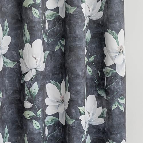 MYSKY HOME 95% Floral Blackout Curtains & Drapes 45 Inches Long 2 Panels for Bedroom Thermal Insulated Light Blocking Privacy Protected Grommet Flower Pattern, 52" W, Deep Grey - color: Deep Grey, size: 52"W x 45"L (Pack of 2)