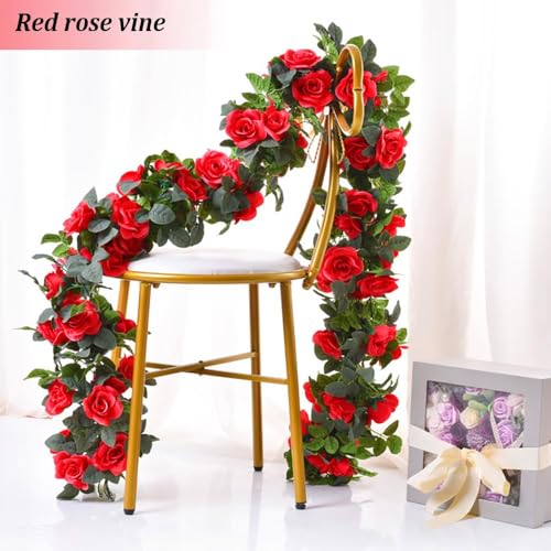 YRIOWMI 10PCS Fake Rose Garland, 7.5Ft Artificial Vines Flowers Hanging Rose Vine for Table Wedding Backdrop Arch Wall Party Mantle Festival Decor (Red) - color: Red